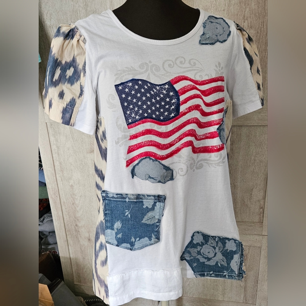 Shabby chic boho top Patriot theme for RTTH WINNER Lagenlook Artsy